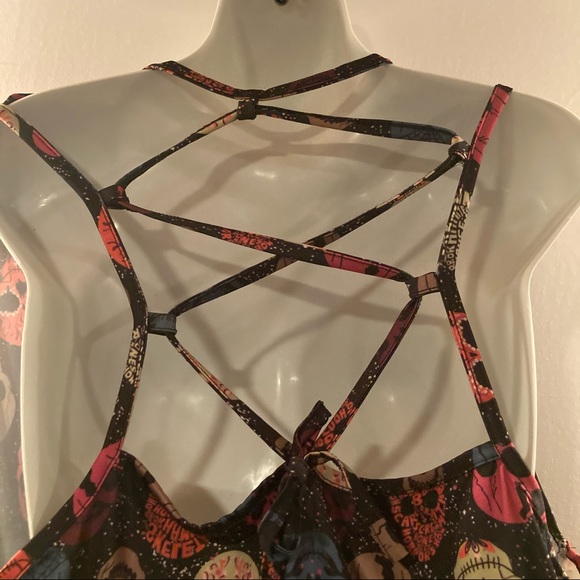 3X LOVEU.DEAR rainbow skull cage design v neck tank top black pink - Picture 1 of 8